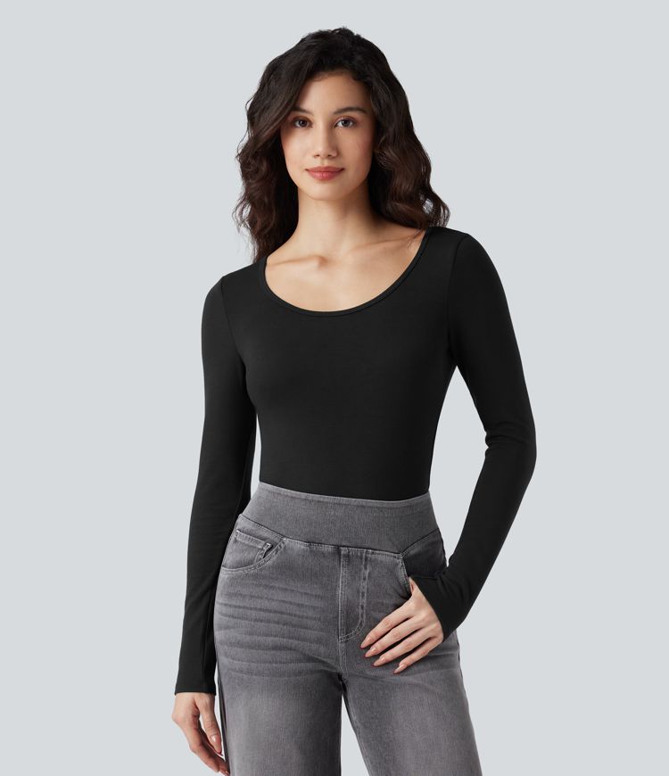 Halara HeatCore Scoop Neck Long Sleeve Skinny Casual Warming Bodysuit