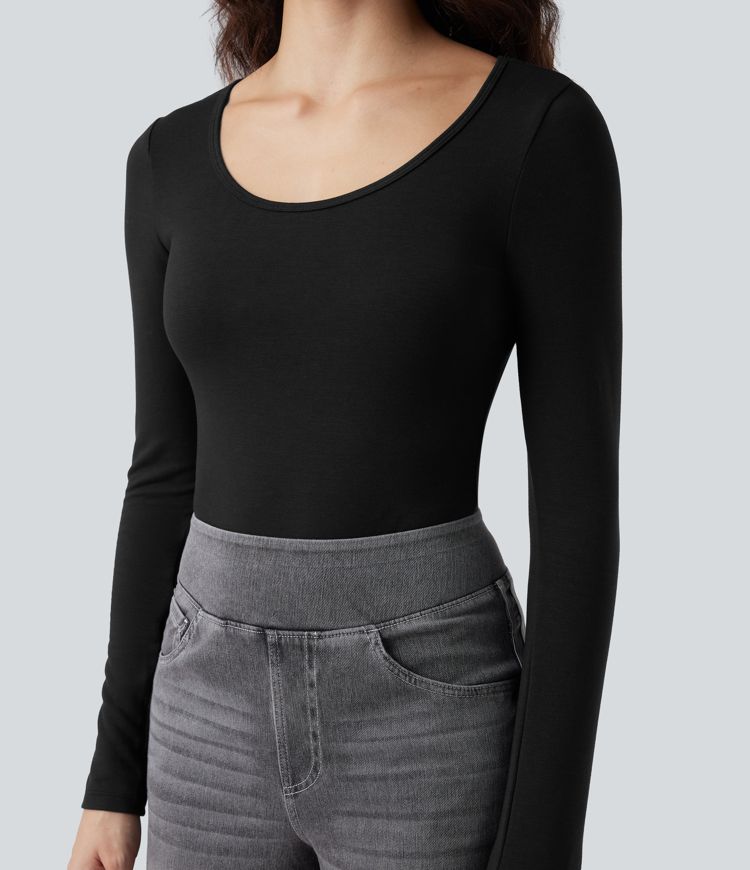 Halara HeatCore Scoop Neck Long Sleeve Skinny Casual Warming Bodysuit