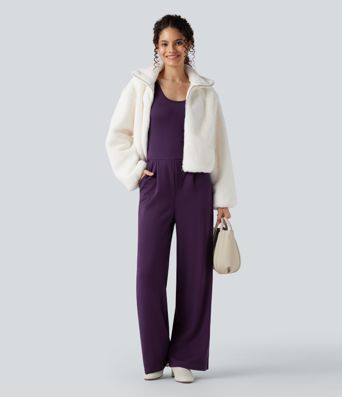 U Neck Wide Leg Work Jumpsuit with Pockets-Easy Peezy Edition
