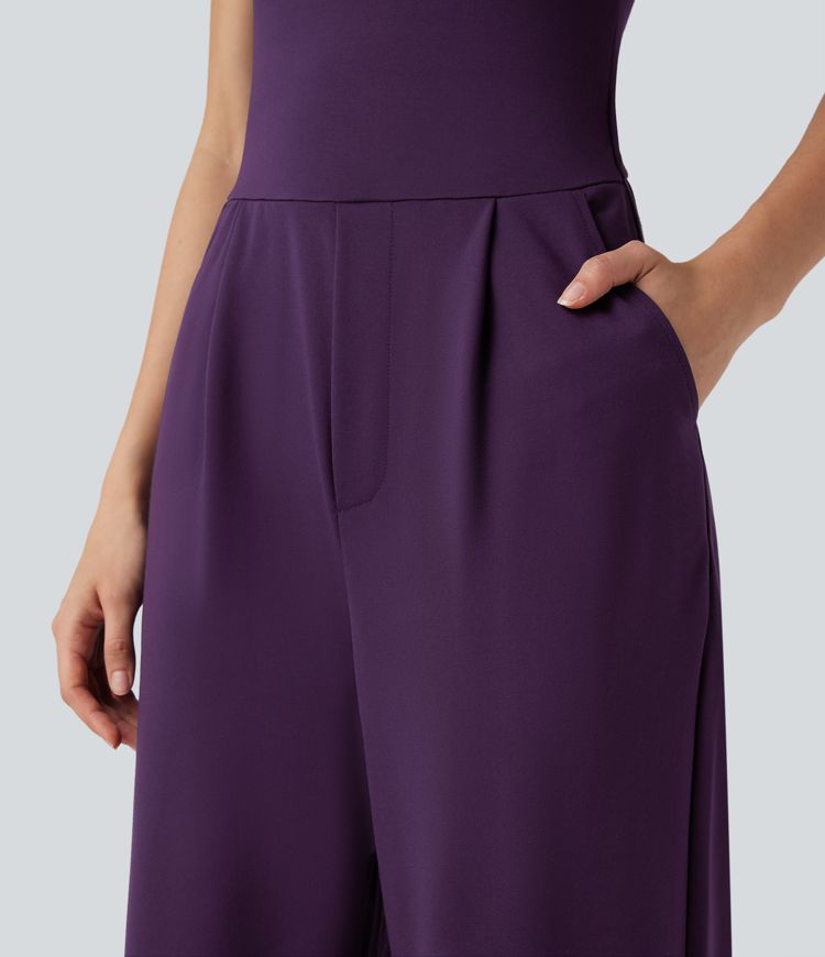 U Neck Wide Leg Work Jumpsuit with Pockets-Easy Peezy Edition