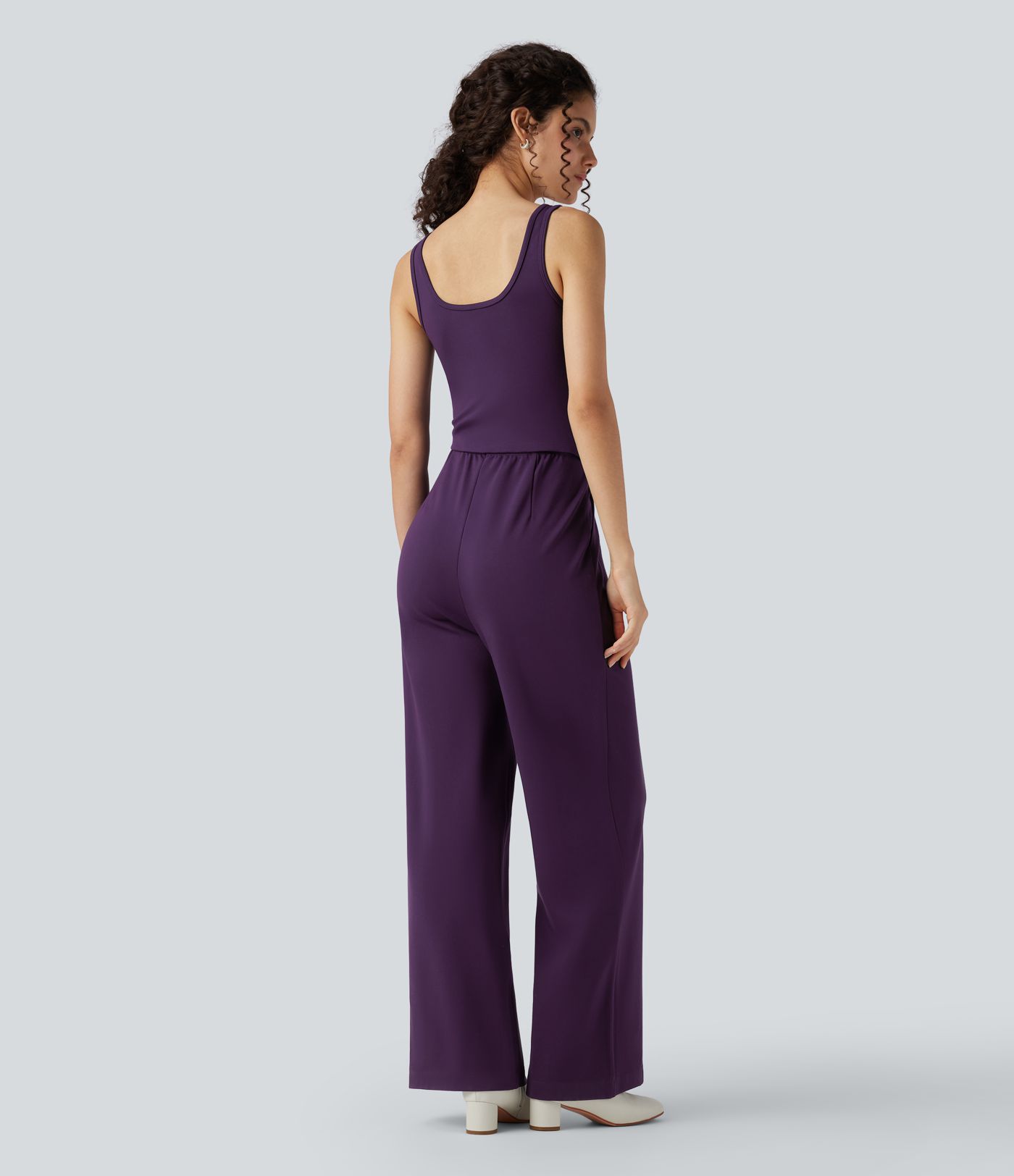 U Neck Wide Leg Work Jumpsuit with Pockets-Easy Peezy Edition