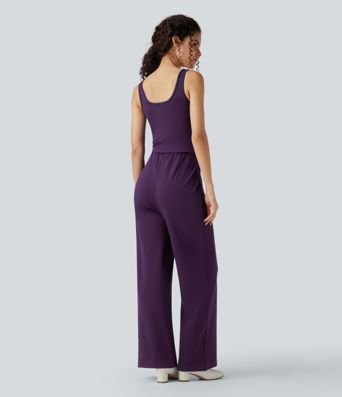 U Neck Wide Leg Work Jumpsuit with Pockets-Easy Peezy Edition