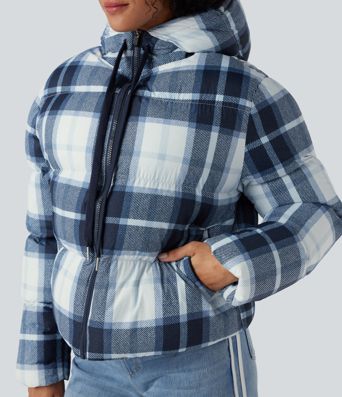 Chaqueta acolchada casual con capucha, cremallera y bolsillos, duradera y repelente al agua.