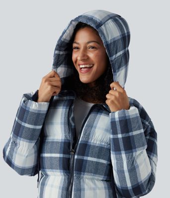 Chaqueta acolchada casual con capucha, cremallera y bolsillos, duradera y repelente al agua.