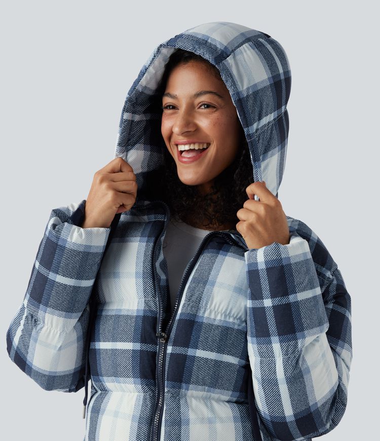 Chaqueta acolchada casual con capucha, cremallera y bolsillos, duradera y repelente al agua.