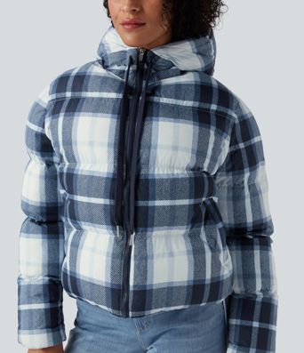 Chaqueta acolchada casual con capucha, cremallera y bolsillos, duradera y repelente al agua.