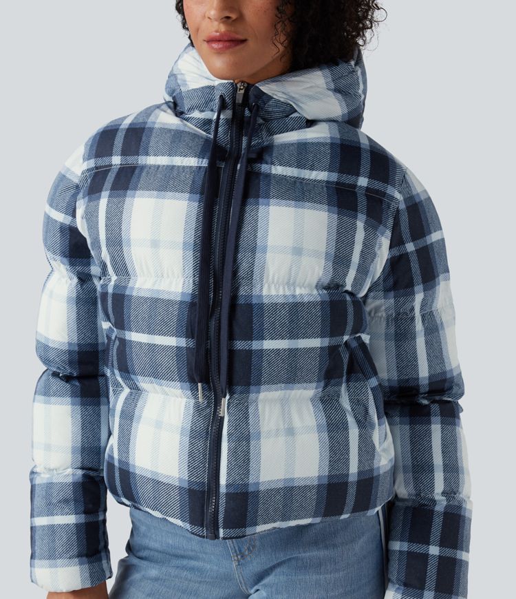 Chaqueta acolchada casual con capucha, cremallera y bolsillos, duradera y repelente al agua.