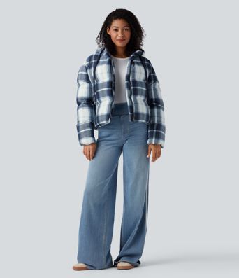 Chaqueta acolchada casual con capucha, cremallera y bolsillos, duradera y repelente al agua.