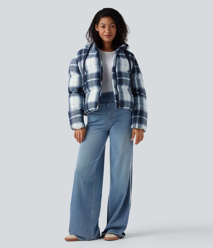 Chaqueta acolchada casual con capucha, cremallera y bolsillos, duradera y repelente al agua.