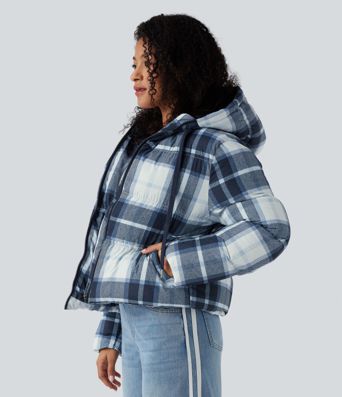 Chaqueta acolchada casual con capucha, cremallera y bolsillos, duradera y repelente al agua.