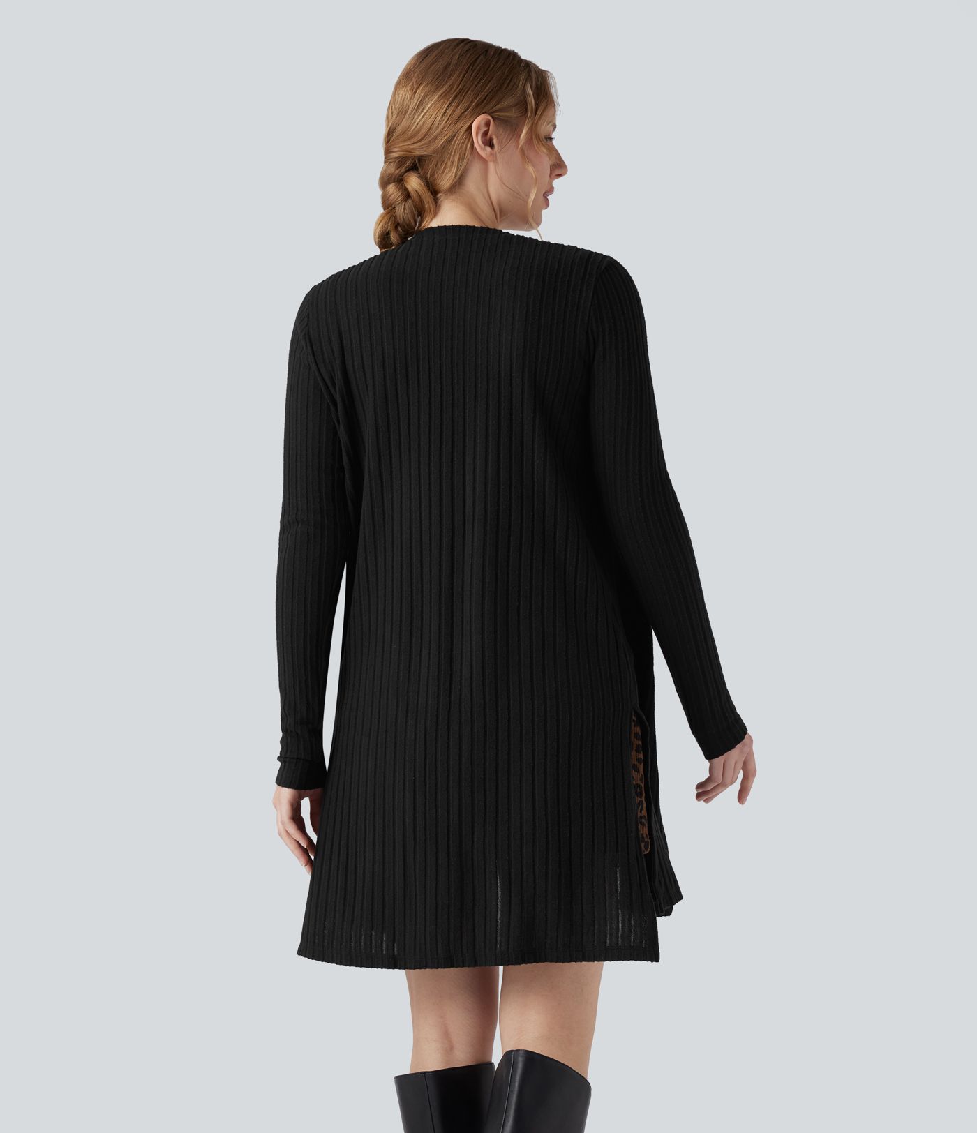 Ribbed Knit Long Sleeve Split Casual Coat