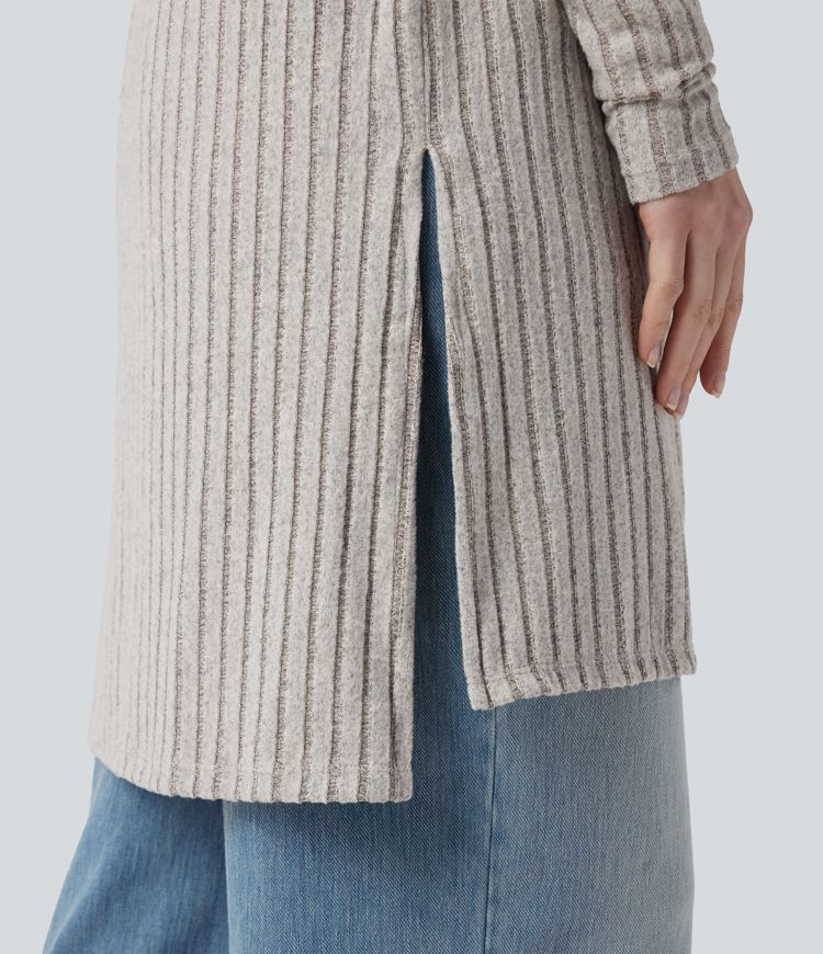 Manteau décontracté côtelé à manches longues avec fentes