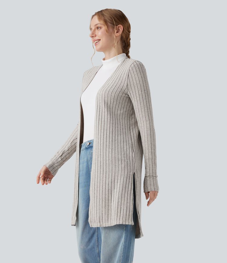 Manteau décontracté côtelé à manches longues avec fentes