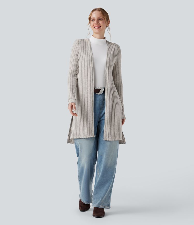 Manteau décontracté côtelé à manches longues avec fentes