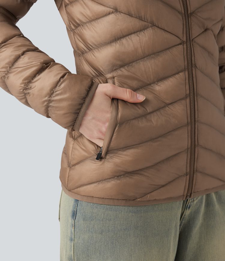 Veste matelassée décontractée compactable col montant à manches longues et zip avec poches