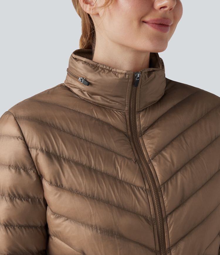 Veste matelassée décontractée compactable col montant à manches longues et zip avec poches