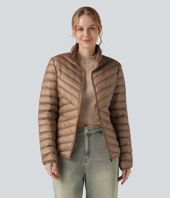 Chaqueta acolchada plegable con cuello mao, mangas largas, cremallera y bolsillos, de estilo casual