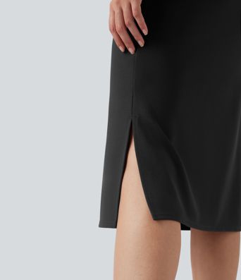 Wear-Resistant High Waisted Split Midi Ponte Roma Work Skirt
