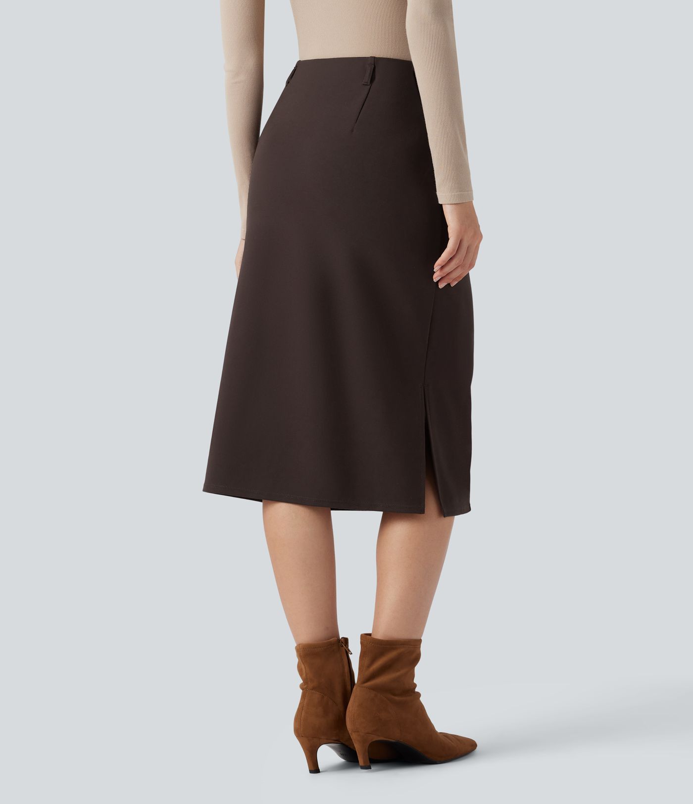 Wear-Resistant High Waisted Split Midi Ponte Roma Work Skirt