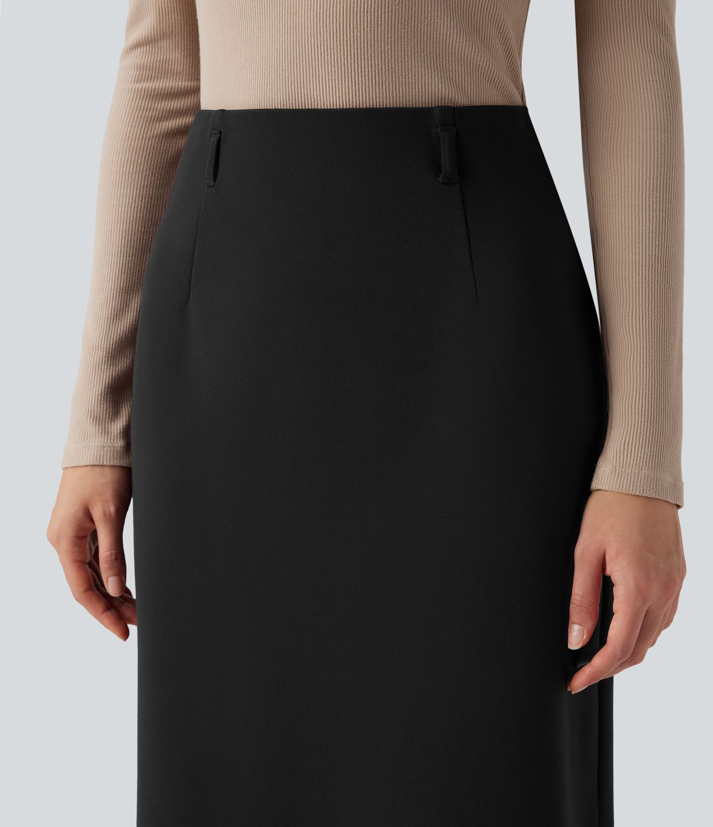 Wear-Resistant High Waisted Split Midi Ponte Roma Work Skirt