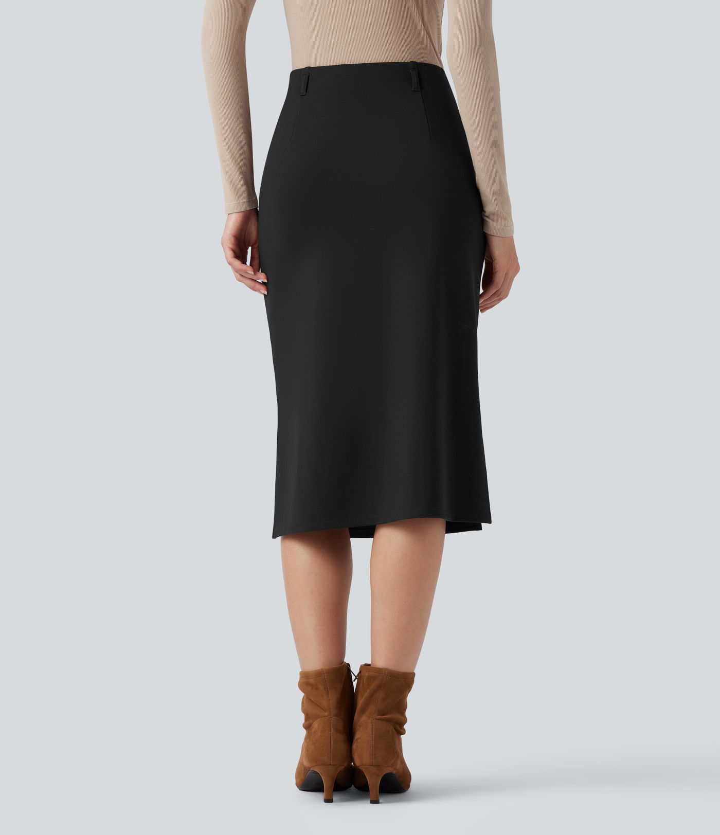 Wear-Resistant High Waisted Split Midi Ponte Roma Work Skirt