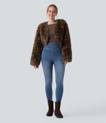 Halara Flex™ kõrge vöökohaga teksapüksid kõhukontrooliga, taskutega, 7/8 skinny lõige