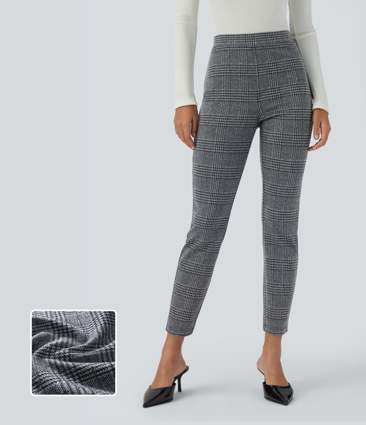 Halara Flex™ Pantalon tailleur skinny taille haute à motif pied-de-poule avec poches arrière