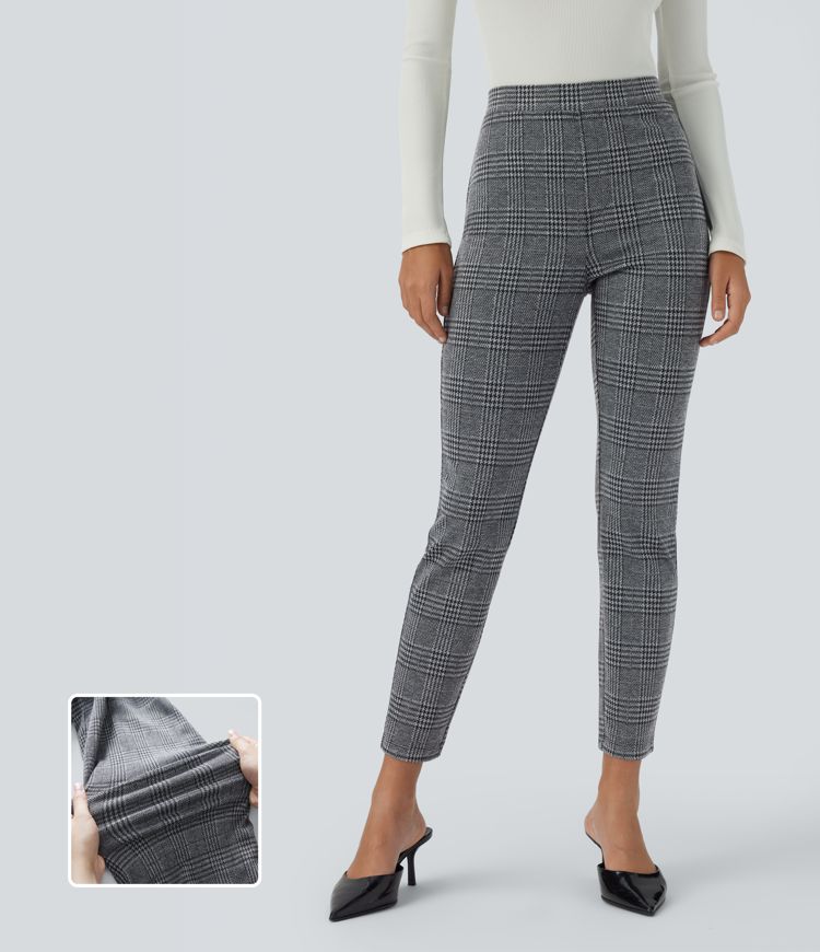 Halara Flex™ Pantalon tailleur skinny taille haute à motif pied-de-poule avec poches arrière