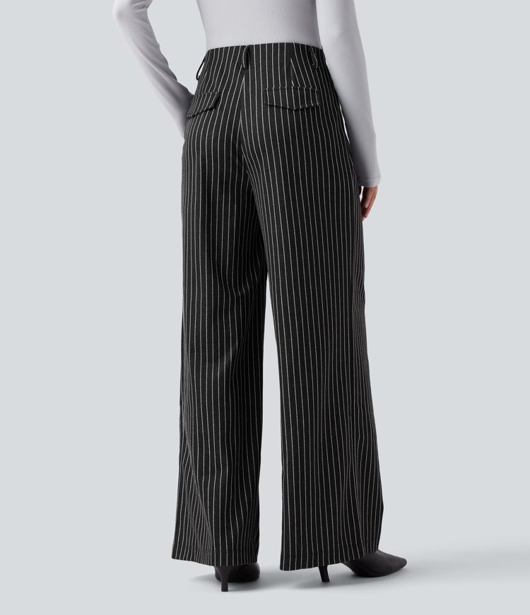 Halara Flex™ High Waisted Stripes Work Baggy Pants with Pockets