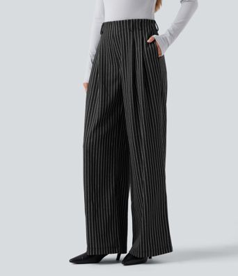 Halara Flex™ High Waisted Stripes Work Baggy Pants with Pockets