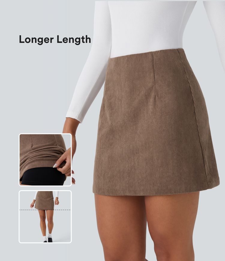 Lässiger 2-in-1 A-Linien-Minirock aus Cord mit hohem Bund und unsichtbarem Reißverschluss