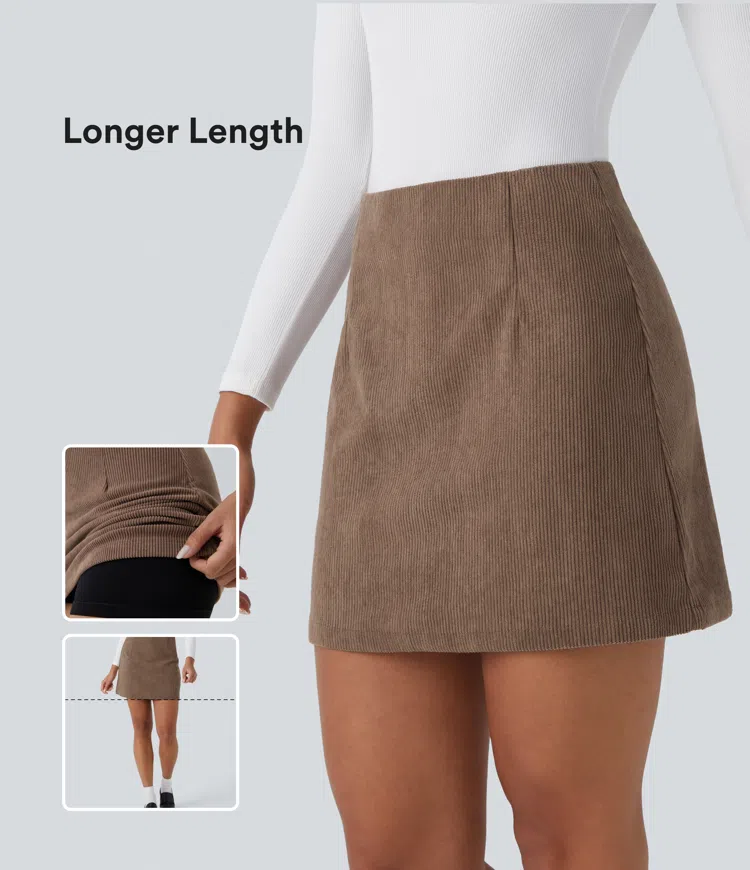 Lässiger 2-in-1 A-Linien-Minirock aus Cord mit hohem Bund und unsichtbarem Reißverschluss