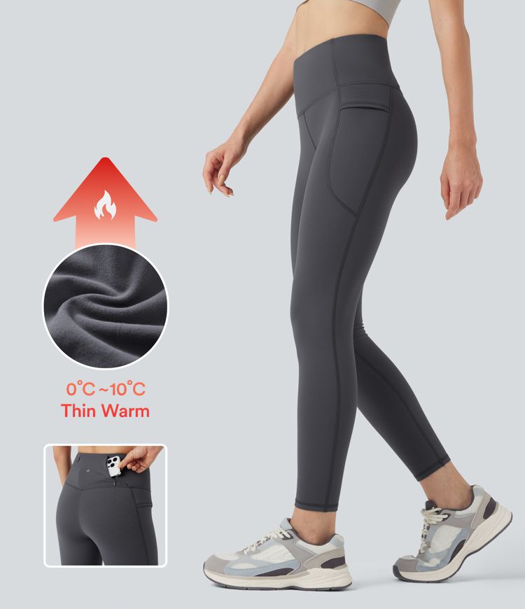 High Waisted Fleece 7/8 Hiking Leggings with Pockets
