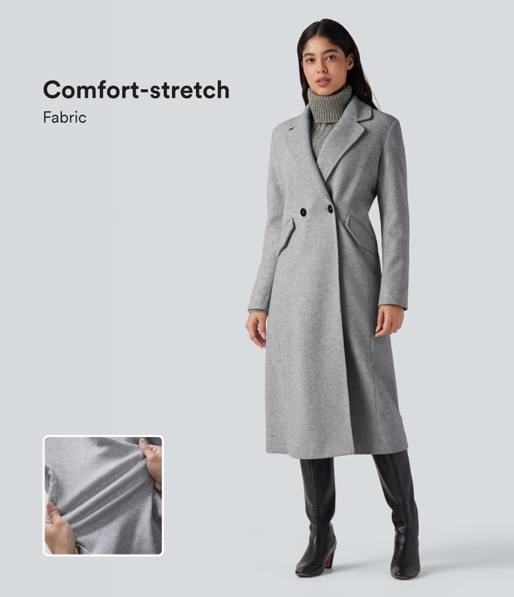 Notched Collar Long Sleeve Longline Fleece Casual Coat with Pockets