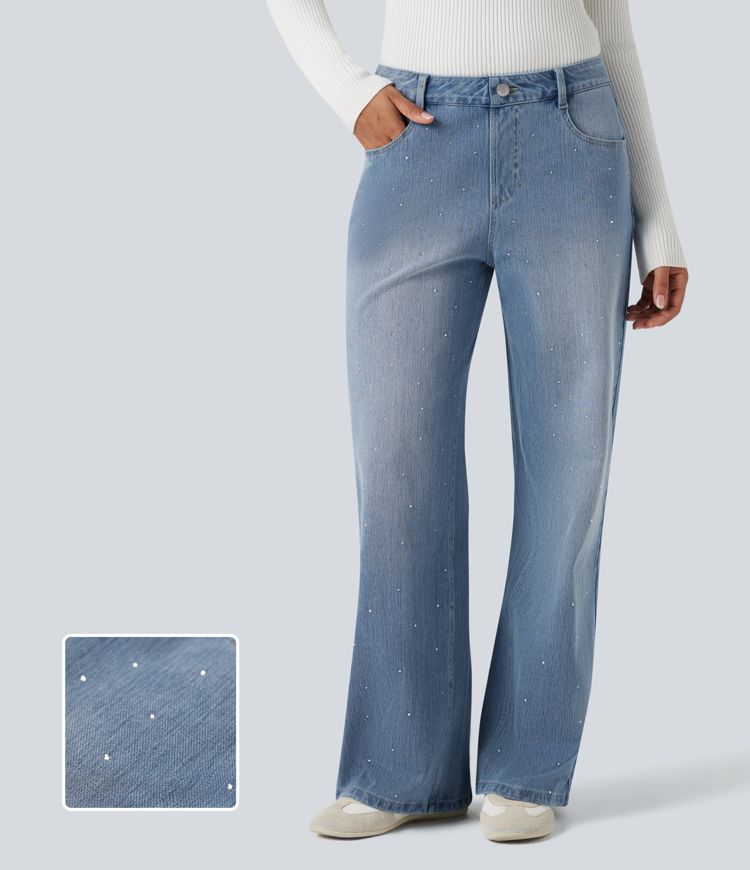 Halara Flex™ High Waisted Rhinestone Casual Jeans with Pockets