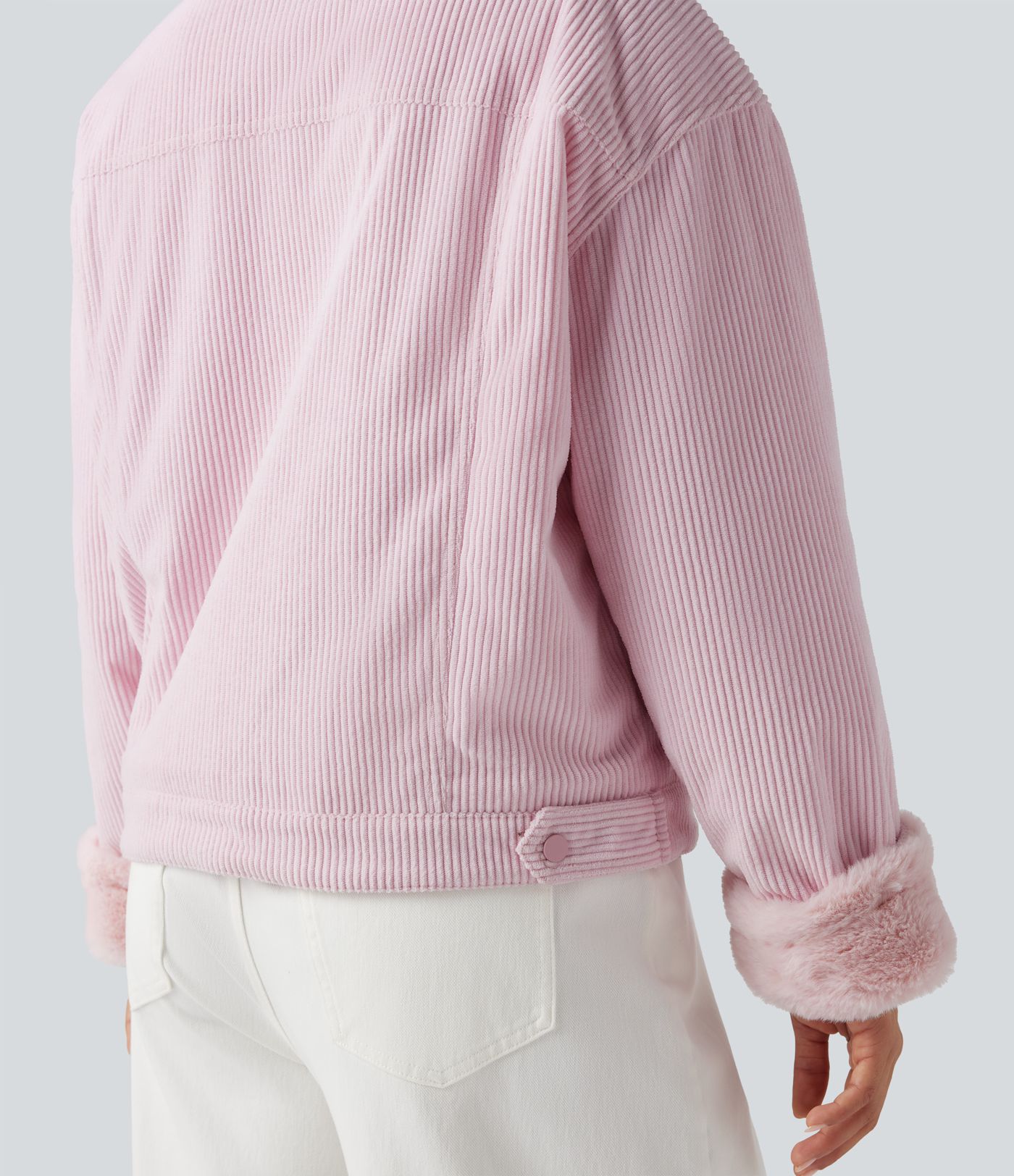 Long Sleeve Corduroy Casual Sherpa Jacket with Pockets