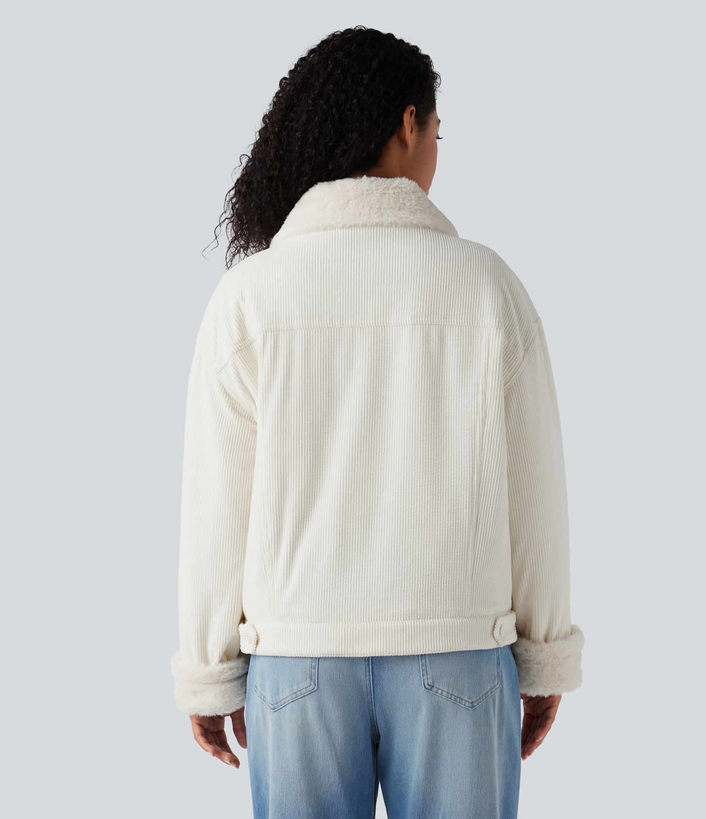 Lässige Sherpa-Jacke aus Cord mit mehreren Taschen und langen Ärmeln