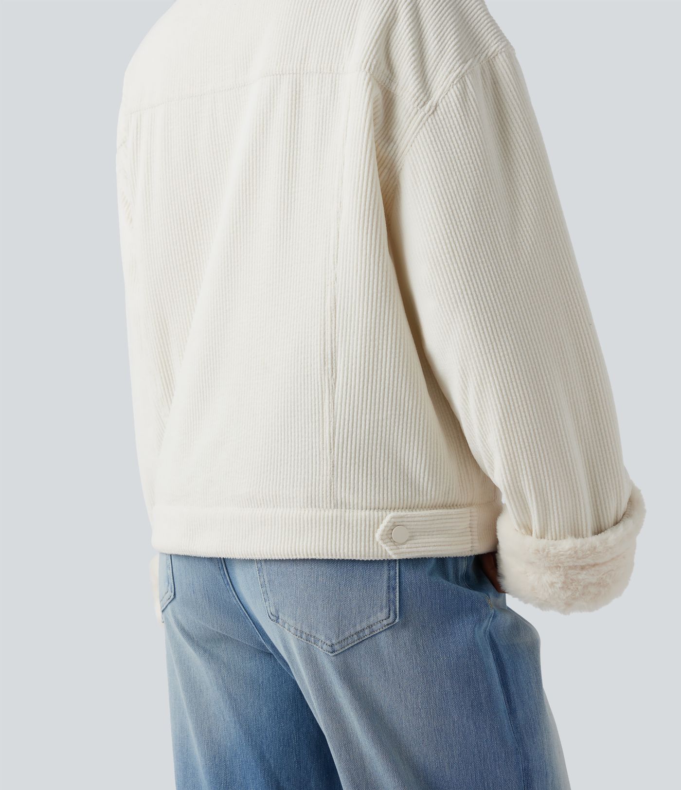 Lässige Sherpa-Jacke aus Cord mit mehreren Taschen und langen Ärmeln