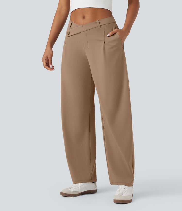 Pantalon fuselé décontracté asymétrique taille mi-haute avec poches