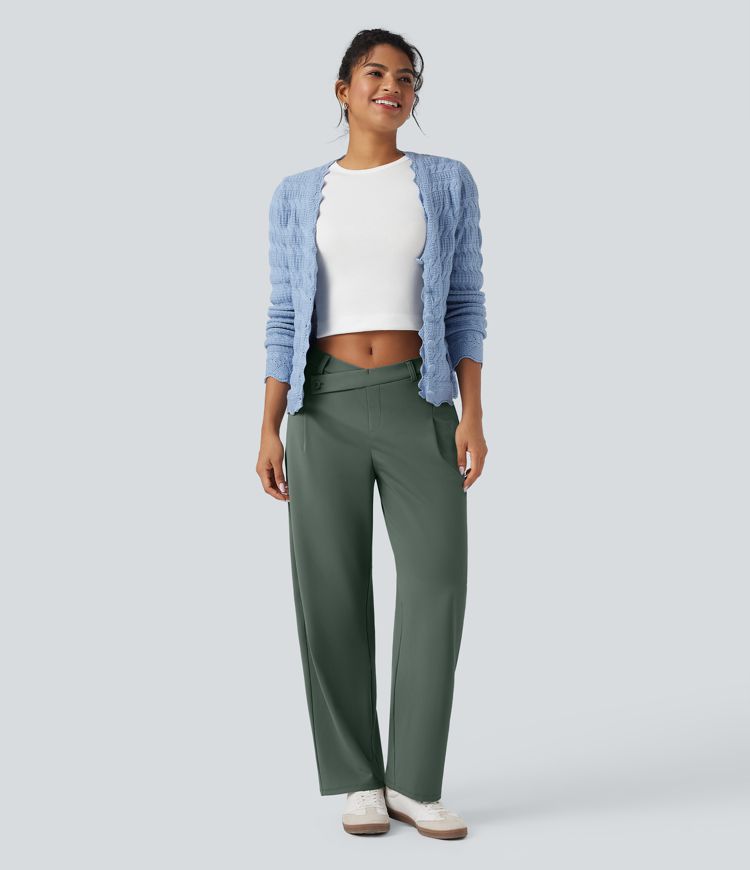 Pantalon fuselé décontracté asymétrique taille mi-haute avec poches