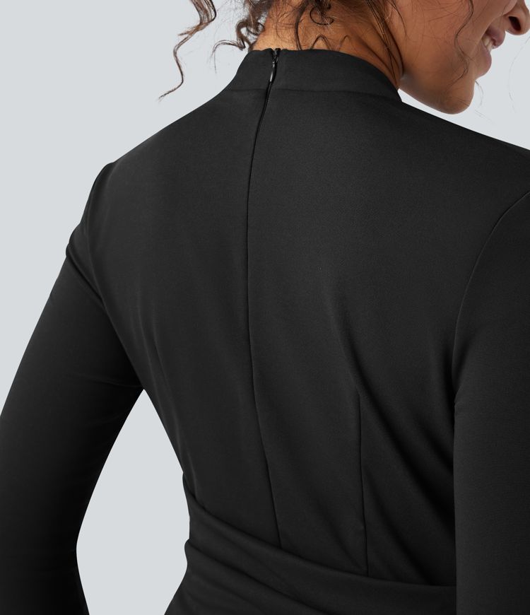 V-neck Zipper Long Sleeve Work Jumpsuit with Pockets-Easy Peezy