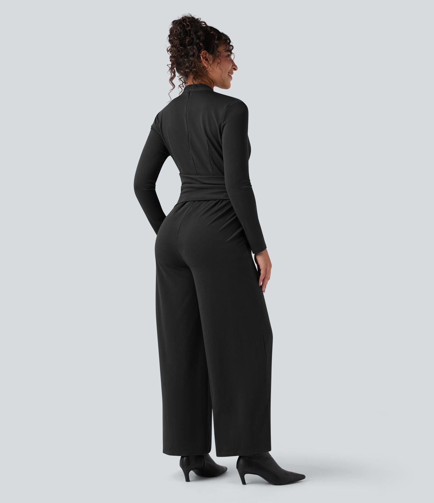 V-neck Zipper Long Sleeve Work Jumpsuit with Pockets-Easy Peezy