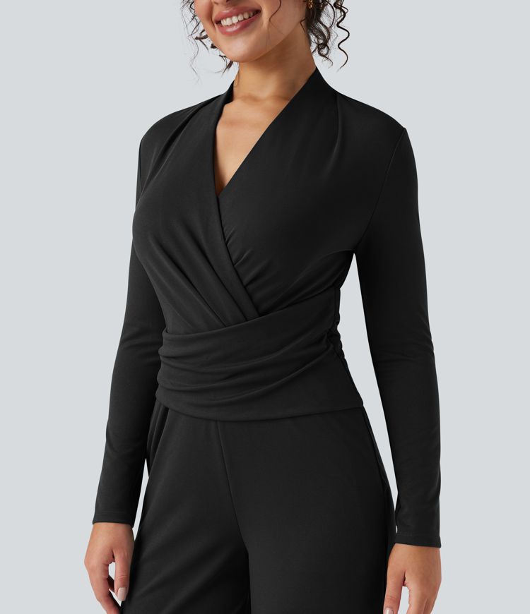 V-neck Zipper Long Sleeve Work Jumpsuit with Pockets-Easy Peezy