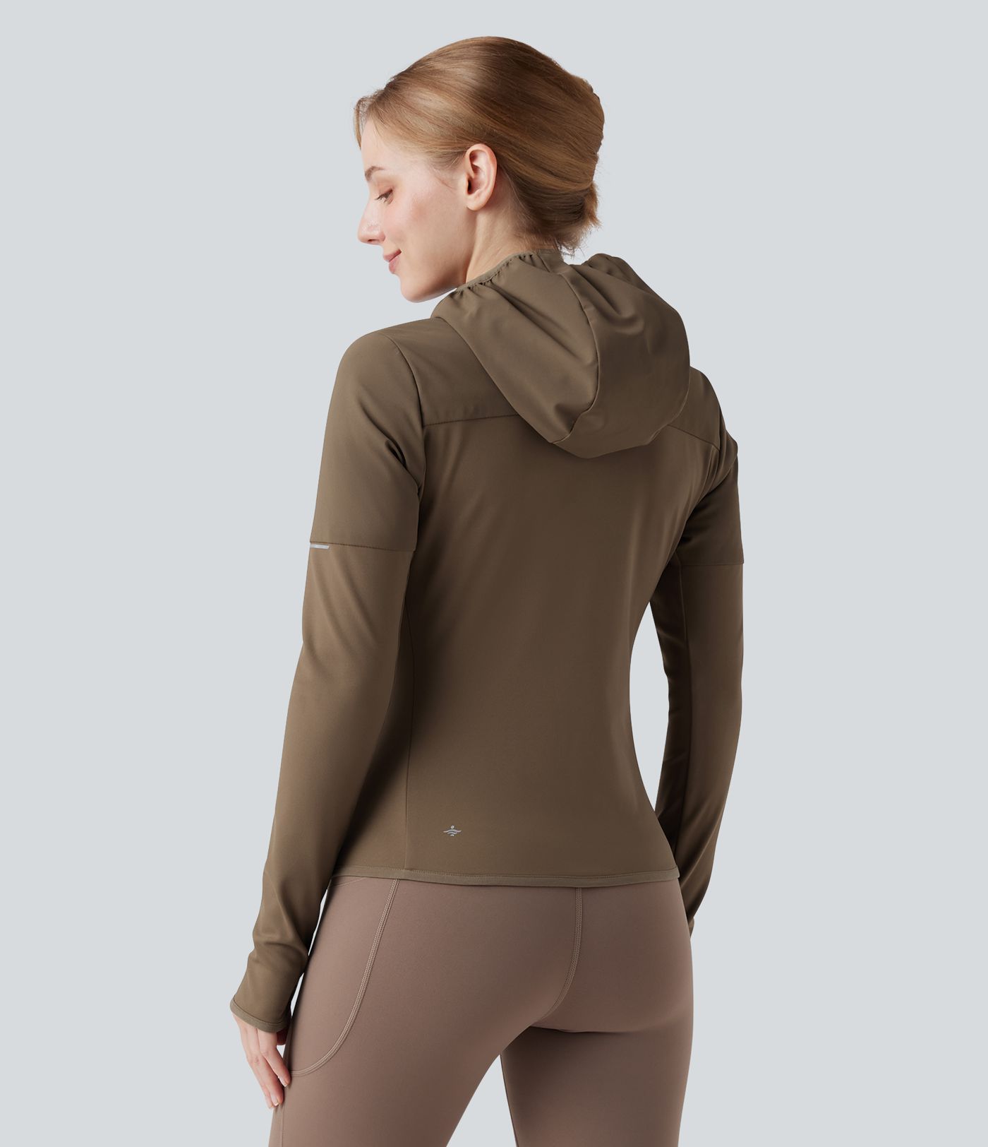 Hooded Zipper Long Sleeve Thumb Hole Running Down Jacket with Pocket