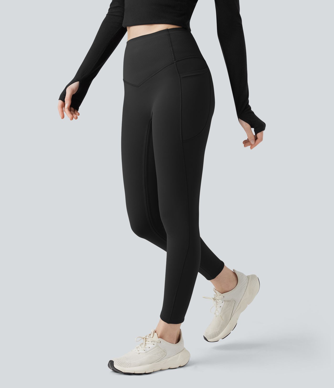Halara UltraSculpt™ leggings de yoga de forro polar, cintura alta, moldeadores con control abdominal y con bolsillos