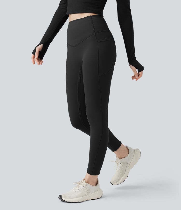 Halara UltraSculpt™ leggings de yoga de forro polar, cintura alta, moldeadores con control abdominal y con bolsillos