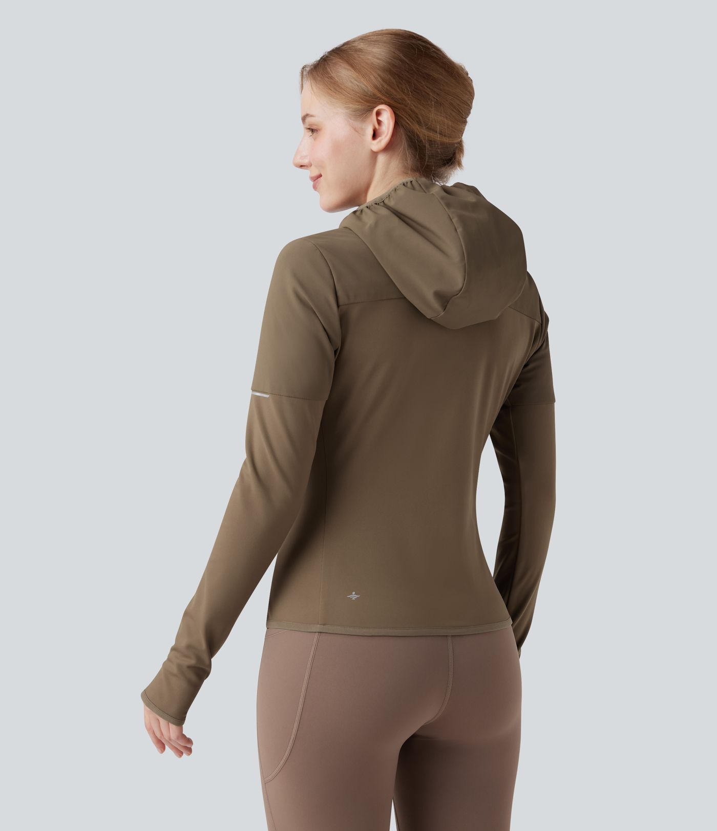 Hooded Zipper Long Sleeve Thumb Hole Running Down Jacket with Pocket