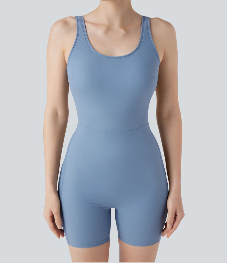 Backless U-Neck Sleeveless One Piece Swimsuit with Pockets-Easy Peezy