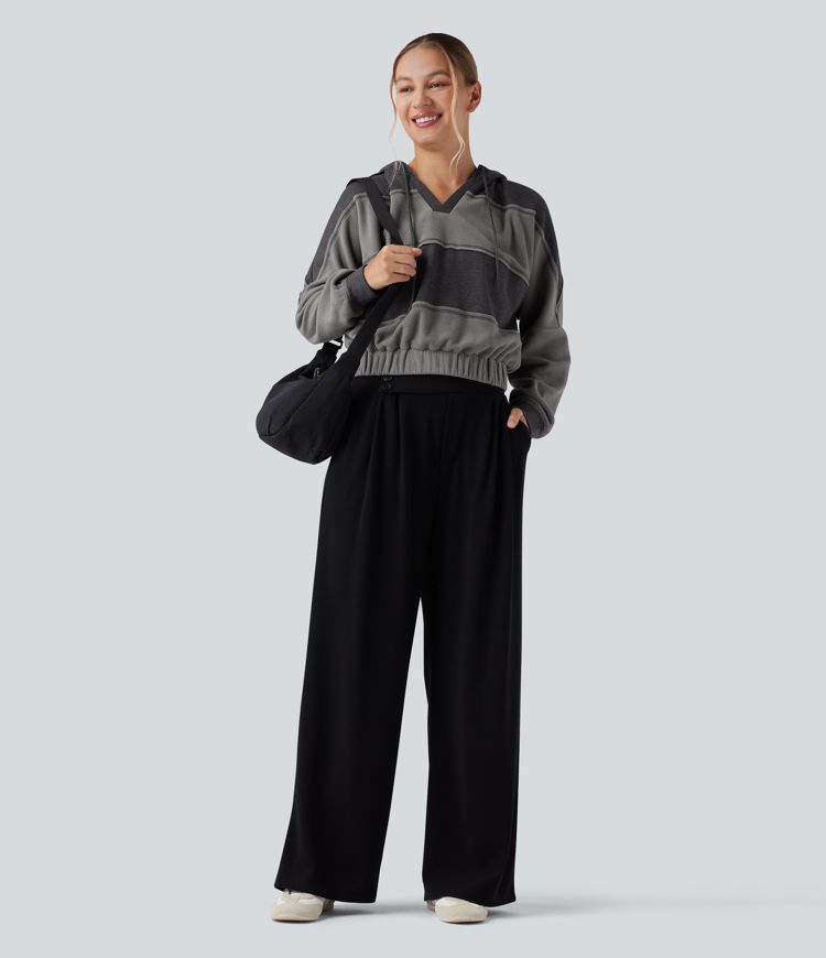 Hooded Drawstring Long Sleeve Patchwork Casual Sports Sweatshirt