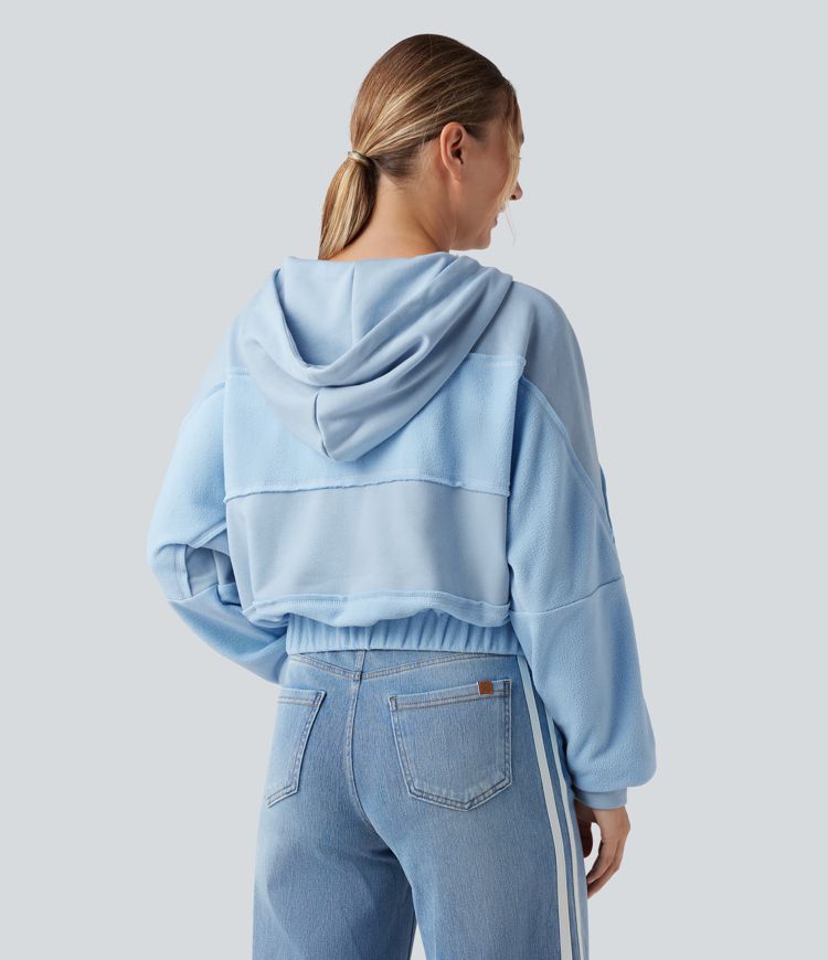 Hooded Drawstring Long Sleeve Patchwork Casual Sports Sweatshirt